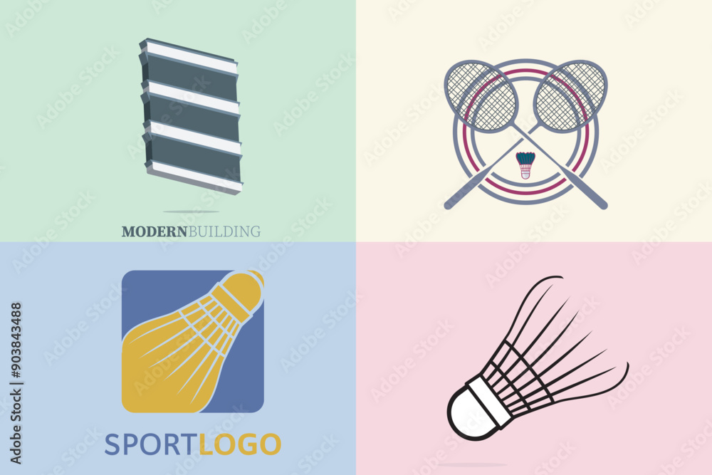 Collection of Badminton tournament badge design with racket and shuttlecocks. Sports club concept. Collection of Badminton tournament badge design with racket and shuttlecocks. Sports club concept.