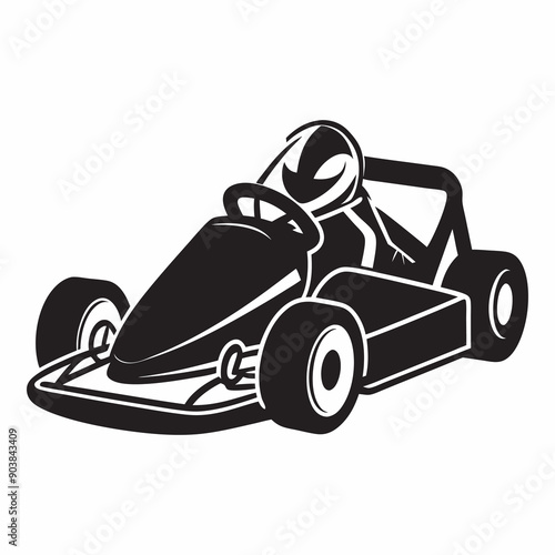 Simple black and white go kart racing icon