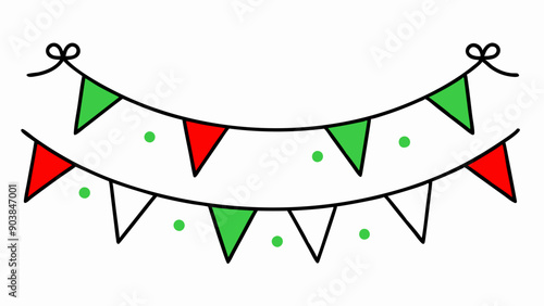 Vector Line Art of Christmas Pennant Flags