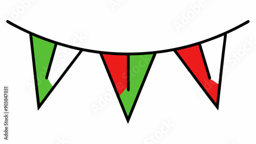 Vector Line Art of Christmas Pennant Flags