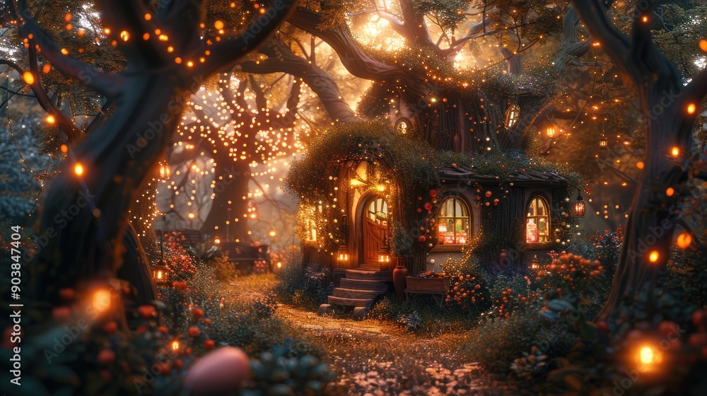 Obraz premium Enchanted Forest Cottage