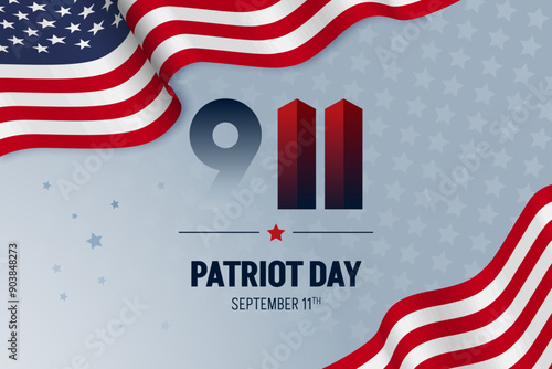 Patriot Day September 11th celebration banner with nine eleven and flag illustration