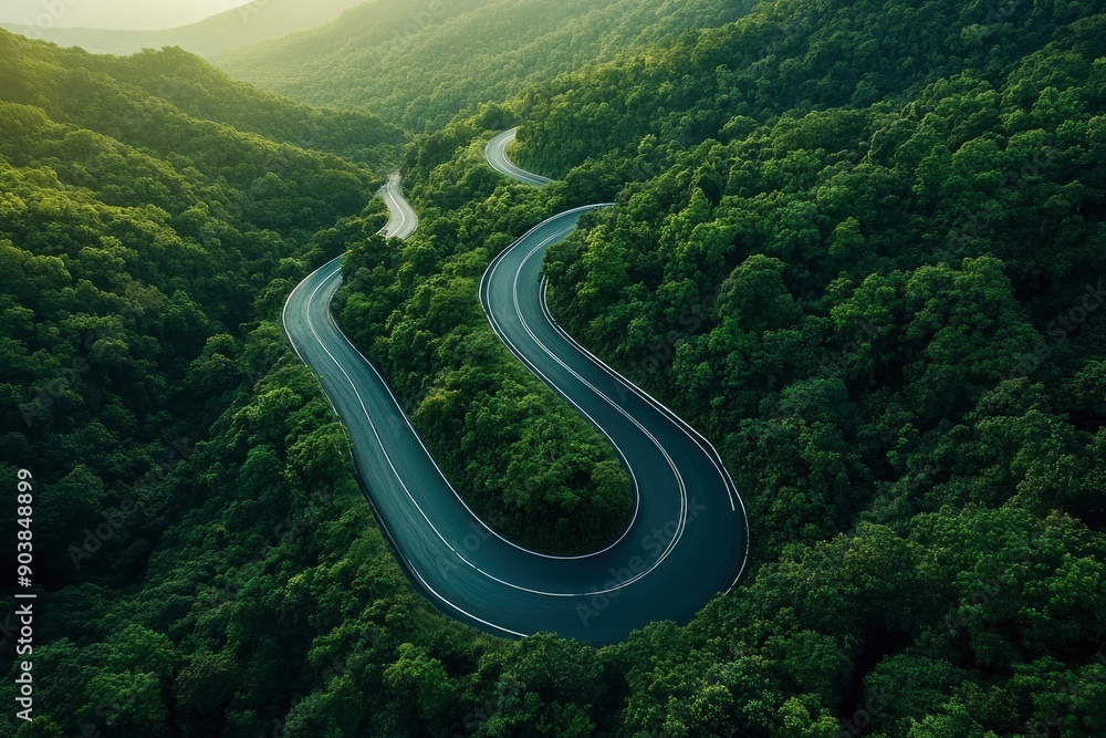 Aerial view asphalt road on green forest, Curve asphalt road on mountain green forest, Countryside road passing green forrest and mountain , ai Aerial view asphalt road on green forest, Curve asphalt road on mountain green forest, Countryside road passing green forrest and mountain , ai