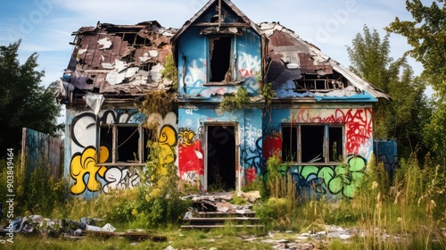 collapsed destroyed house