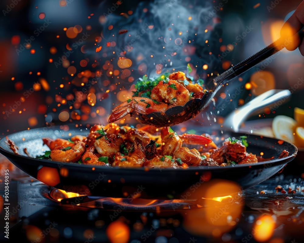 Street cooking with a chef preparing a popular dish, Documentary, Warm hues, Digital art Street cooking with a chef preparing a popular dish, Documentary, Warm hues, Digital art
