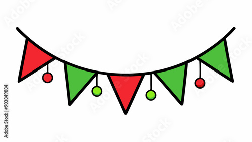 Vector Line Art of Christmas Pennant Flags