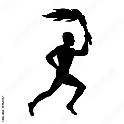 Silhouette of Man Running with Olympic Torch Vector Illustration
