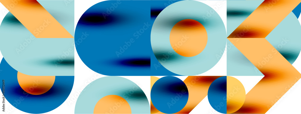 Metal color circles with shadows and other geometric elements composition for wallpaper, banner, background or landing Metal color circles with shadows and other geometric elements composition for wallpaper, banner, background or landing