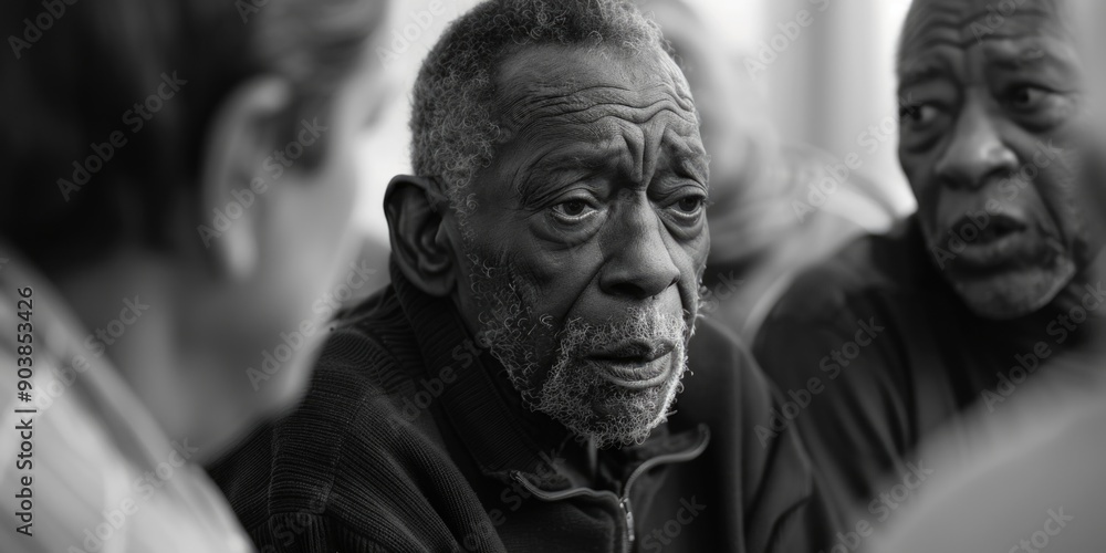 Fototapeta premium Two elderly gentlemen in a classic black and white photograph