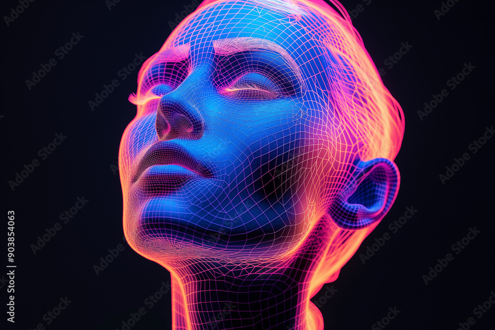 Retro Futurism Gradient Illustration of a Human Head - AI Concept Retro Futurism Gradient Illustration of a Human Head - AI Concept