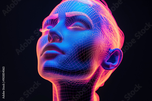 Retro Futurism Gradient Illustration of a Human Head - AI Concept