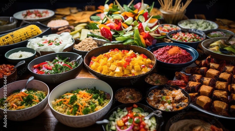 cuisine table full of food cuisine table full of food
