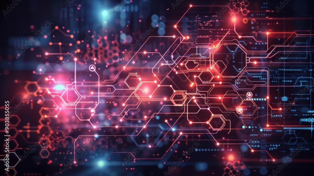 Obraz premium Abstract digital network background with glowing lines and nodes.