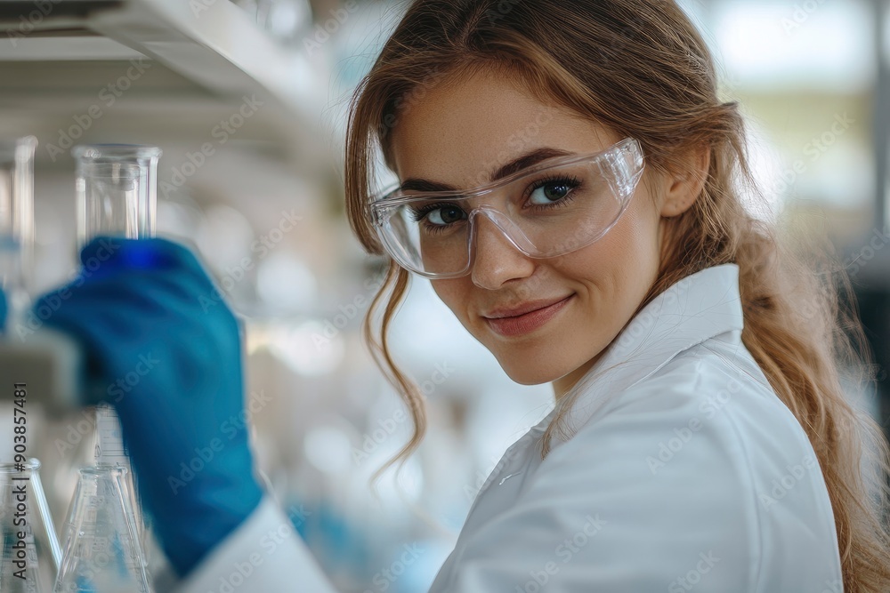 Building Successful Career in Science Research. Smart beautiful woman working in laboratory, using lab equipment, doing experiment, studying test samples. Portrait of happy scientist, ai Building Successful Career in Science Research. Smart beautiful woman working in laboratory, using lab equipment, doing experiment, studying test samples. Portrait of happy scientist, ai