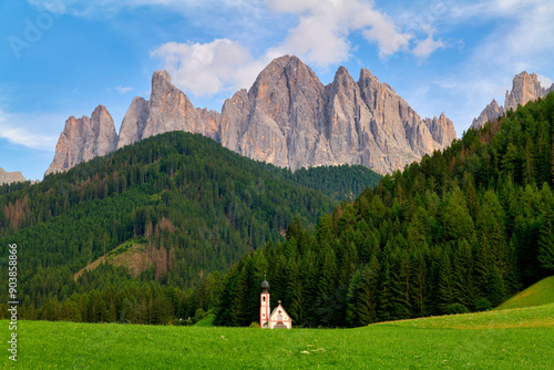 Villnoss. South Tyrol. Val di Funes. Italy.  St. John Ranui small church photo