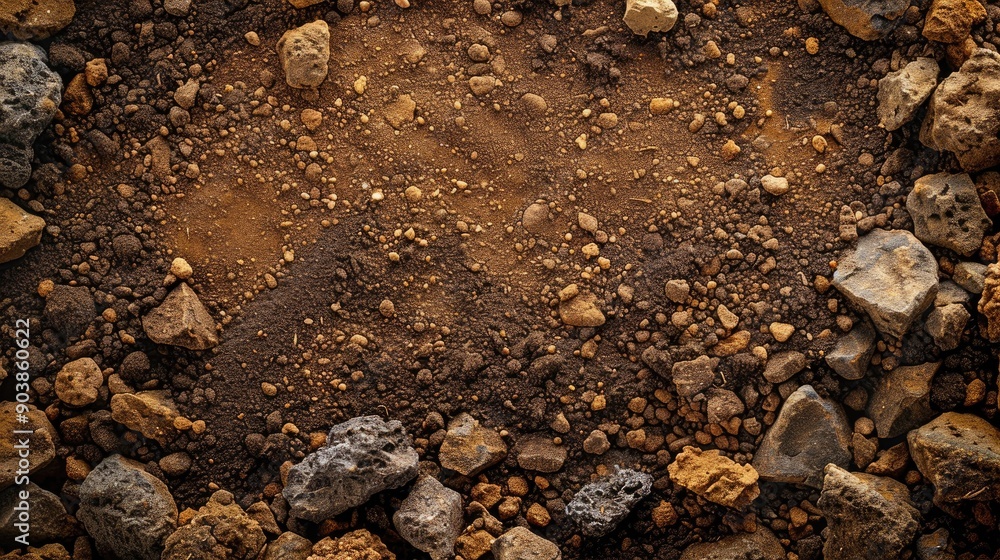 Brown soil background with stones and text space Brown soil background with stones and text space