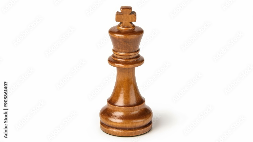 Elegant polished wooden queen chess piece, standing alone on a white background, space for copy Elegant polished wooden queen chess piece, standing alone on a white background, space for copy