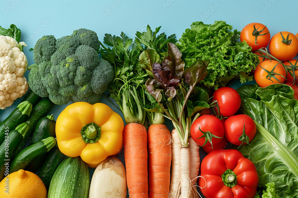 Fresh organic vegetables and herbs on white background generative AI image Fresh organic vegetables and herbs on white background generative AI image