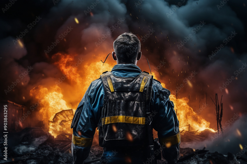 Naklejka premium AI generated picture photo of brave soldier defender war aggression