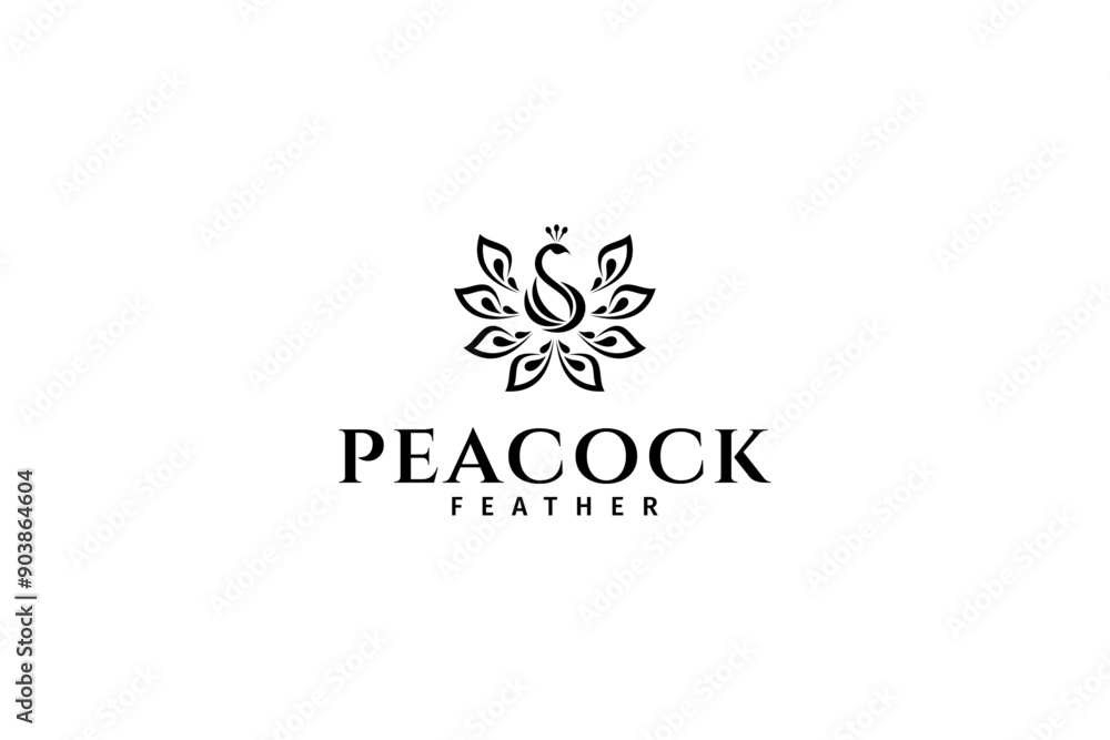 Luxurious peacock logo with spread tail Luxurious peacock logo with spread tail