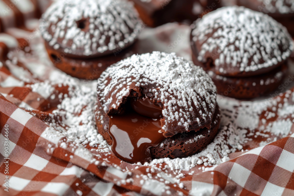 Chocolate Cakes with Powdered Sugar and Melted Chocolate Filling