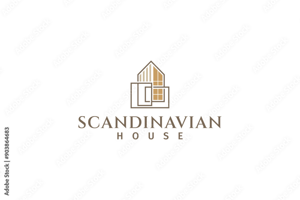 Scandinavian style house logo with minimalist line design concept Scandinavian style house logo with minimalist line design concept