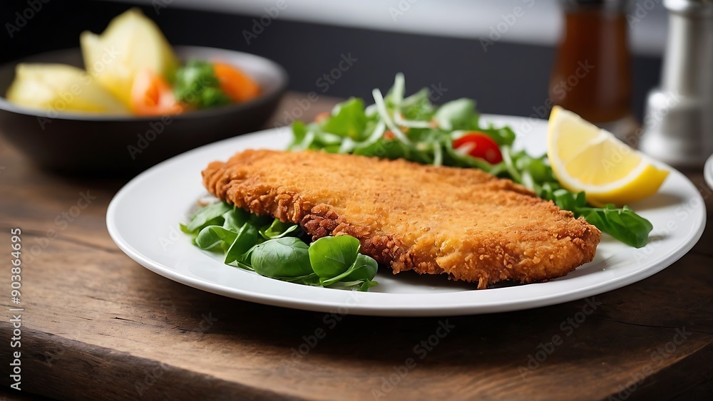Fried meat schnitzel on the plate Fried meat schnitzel on the plate