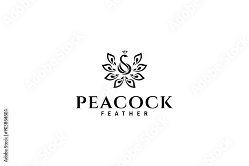 Luxurious peacock logo with spread tail