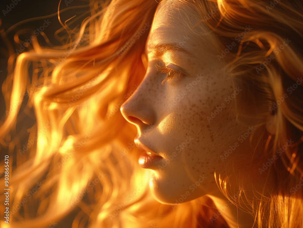 dynamic shot of a model with beautiful flowing hair, side view dynamic shot of a model with beautiful flowing hair, side view
