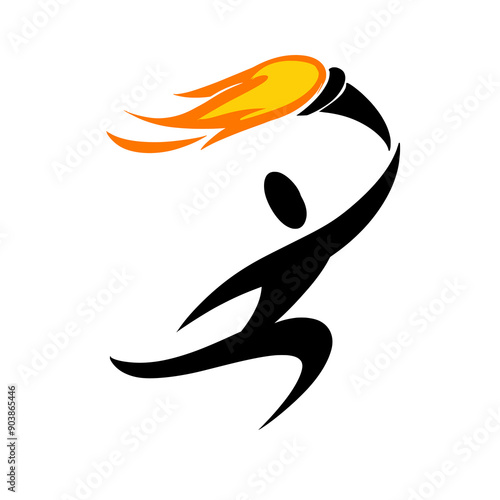Man Running with Olympic Torch Icon Logo Vector