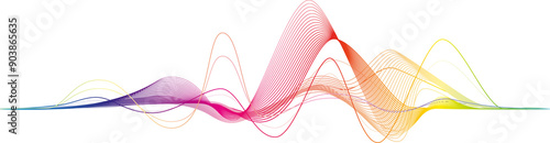 Sleek, multicolored waveform illustration on transparent background, symbolizing sound waves, data visualization, and modern design, for technology and audio-related projects