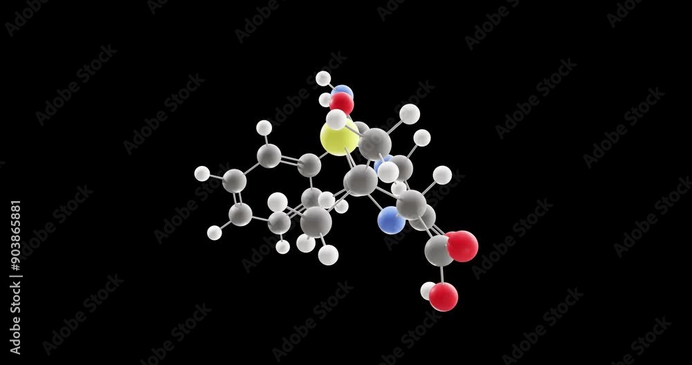 Ampicillin molecule, rotating 3D model of antibiotic, looped video on a black background Ampicillin molecule, rotating 3D model of antibiotic, looped video on a black background