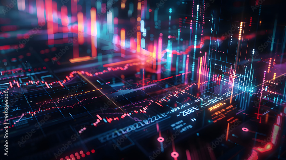 Holographic financial decline.Generative Ai Illustration Holographic financial decline.Generative Ai Illustration