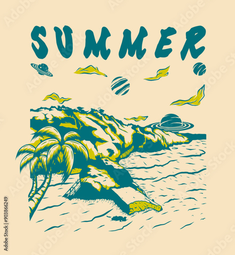 coastal cliffs vector illustration vintage t shirt design, streetwear design, poster design, totebag design