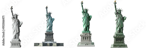 set of statue of liberty on isolated transparent background