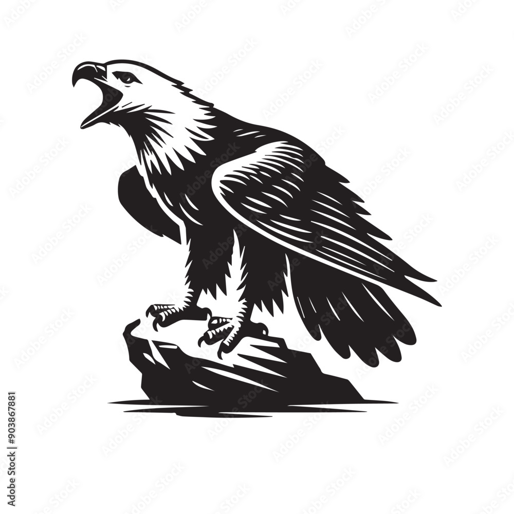 Obraz premium Red-tailed hawk Silhouette, Eagle Clipart, Eagle calling out vector illustration