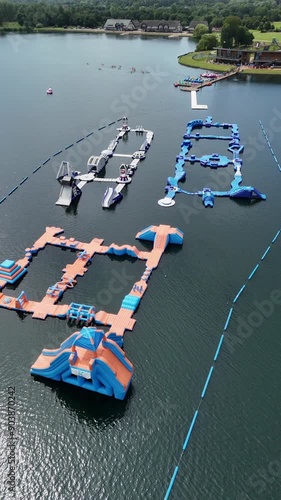 Aerial shot of Willen Lake aqua park, Milton Keynes photo