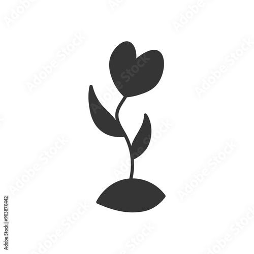 Heart Shaped Sprout Doodle Icon. Seedling Love symbol growing from ground. Hand drawn isolated vector illustration. Psychology Psychotherapy sign