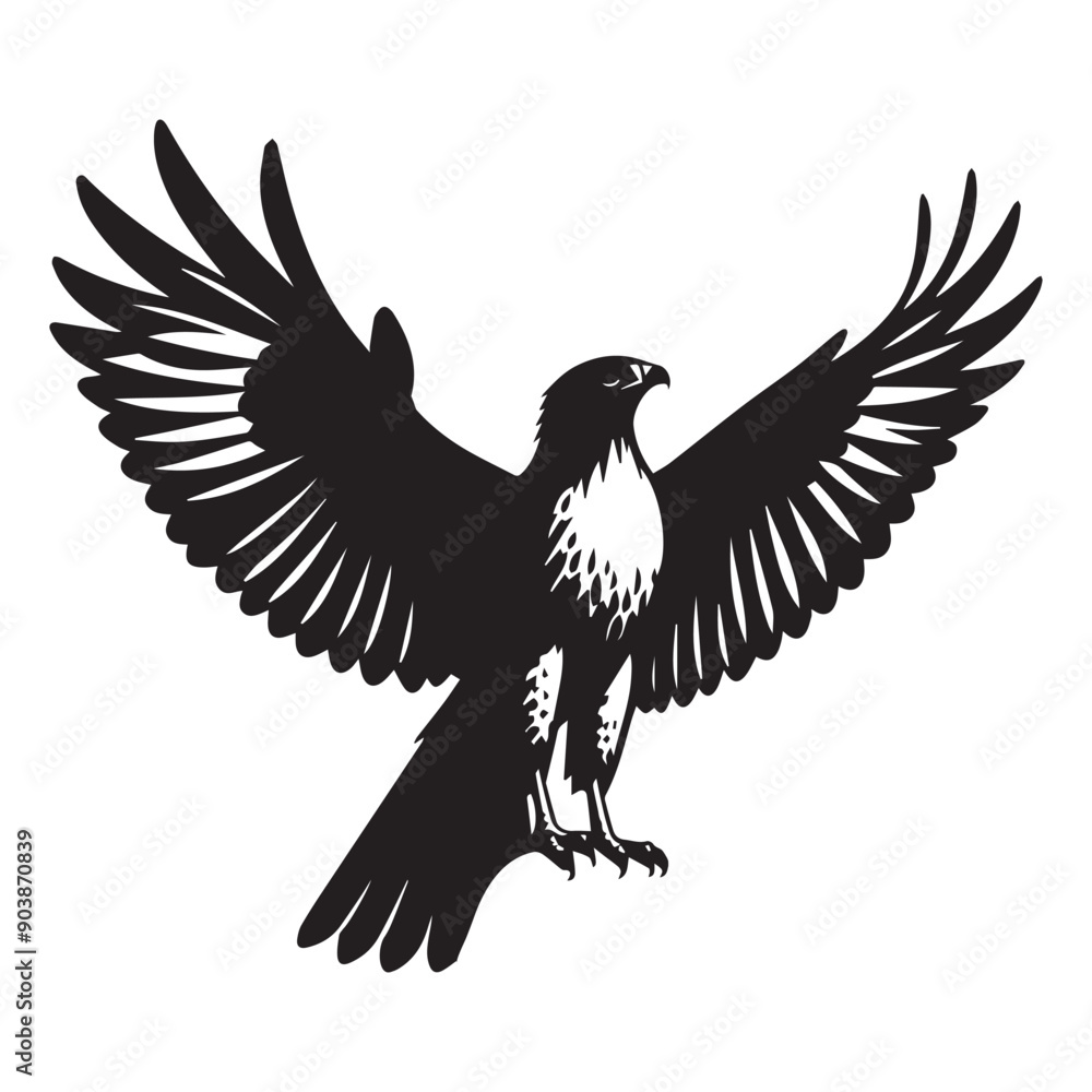 Obraz premium Red-tailed hawk Silhouette, Eagle Clipart, Red-tailed hawk perched wings vector illustration