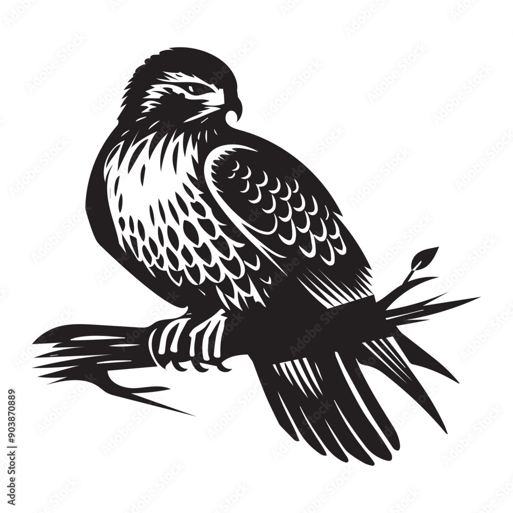 Fototapeta premium Red-tailed hawk Silhouette, Eagle Clipart, Red-tailed hawk resting vector illustration