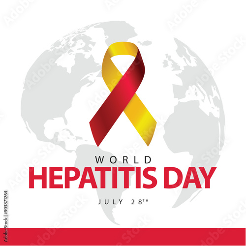 World hepatitis day. Yellow red ribbon vector illustration. Celebrated every year on July 18. Suitable for template backgrounds, greeting cards, web, social media etc