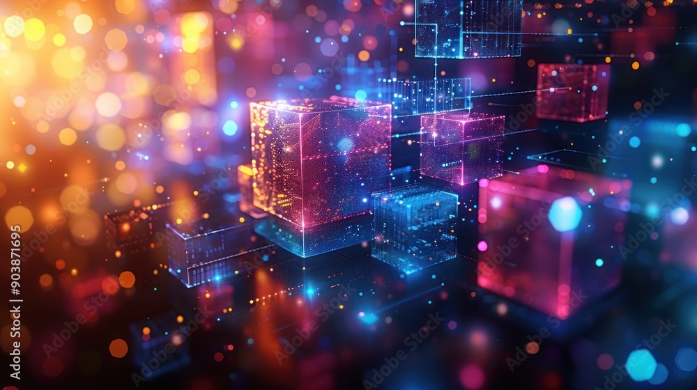 Abstract Digital Cubes with Glowing Lights Abstract Digital Cubes with Glowing Lights