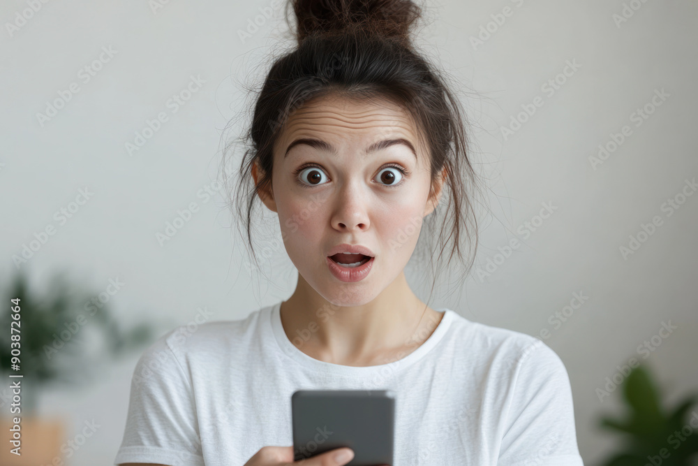 Australian business woman with surprised expression while holding a cell phone Australian business woman with surprised expression while holding a cell phone