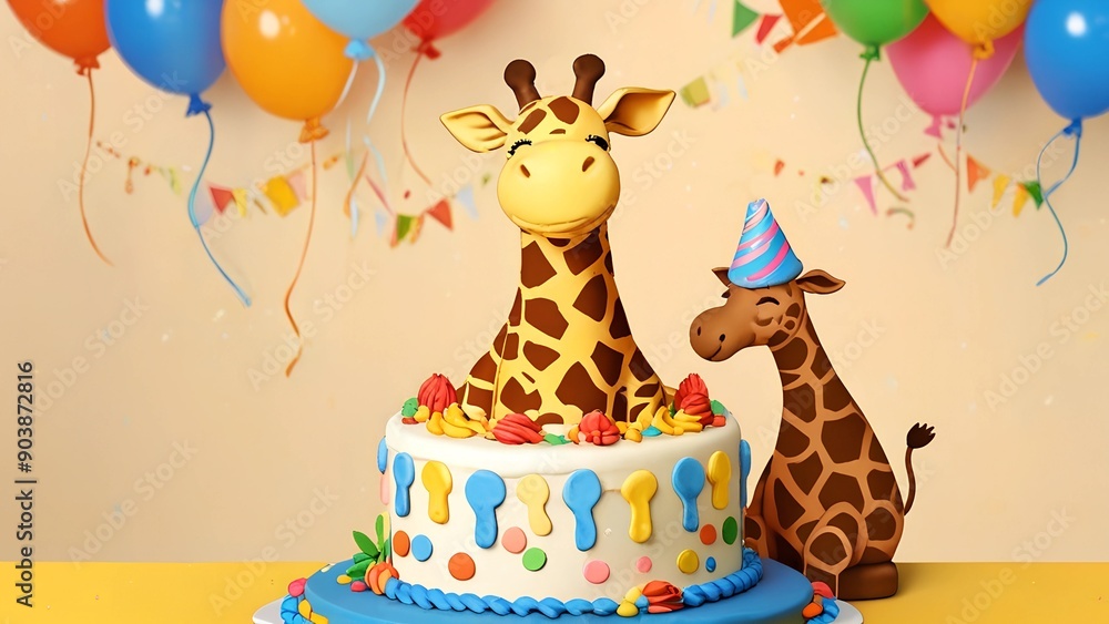 giraffe birthday cake with candle , AI generated giraffe birthday cake with candle , AI generated