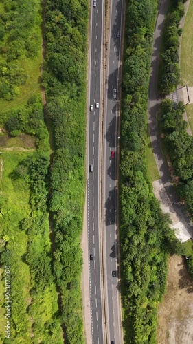 Overhead aerial shot of the A5 road, Milton Keynes