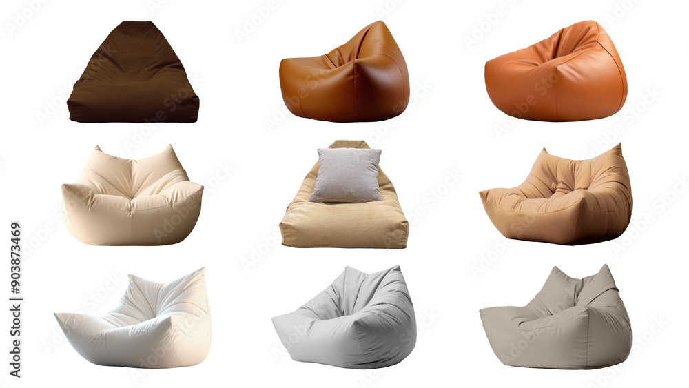 Minimal beanbag png element set, transparent background Minimal beanbag png element set, transparent background