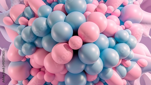 light blue and pink 3d spheres pattern in a light pink background