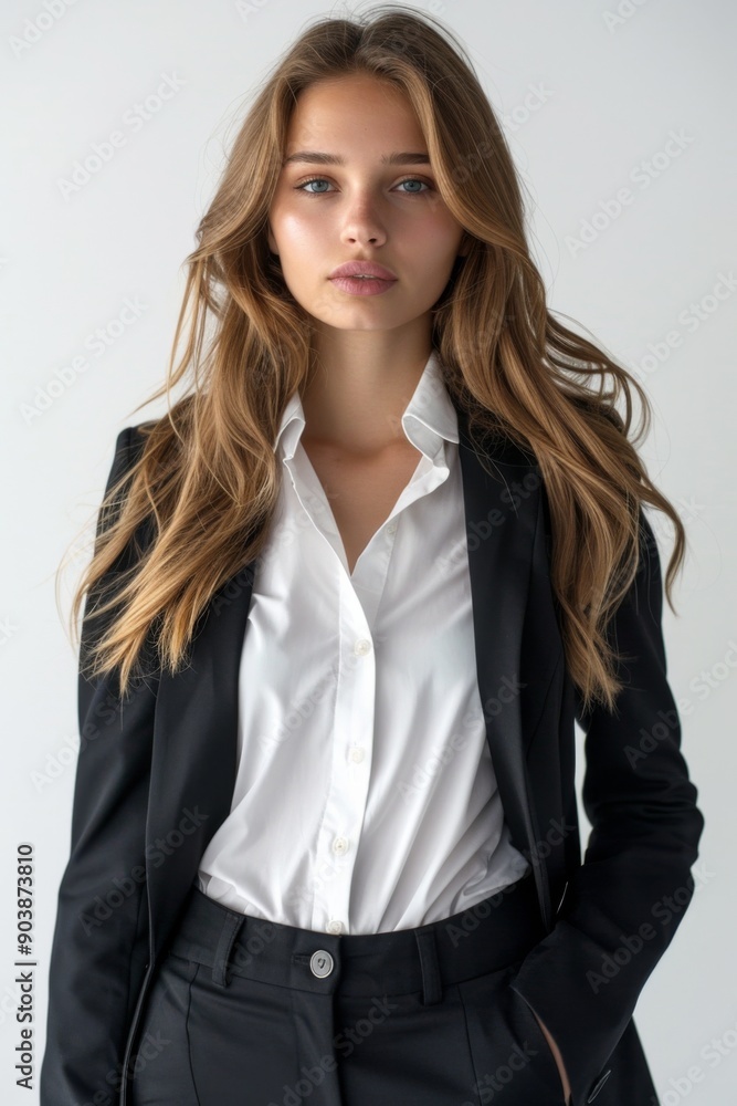 A businesswoman wearing formal suit isolated created with Generative AI A businesswoman wearing formal suit isolated created with Generative AI