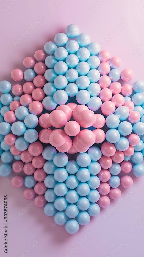 light blue and pink 3d spheres pattern in a light pink background