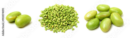 Green soy beans on white background 